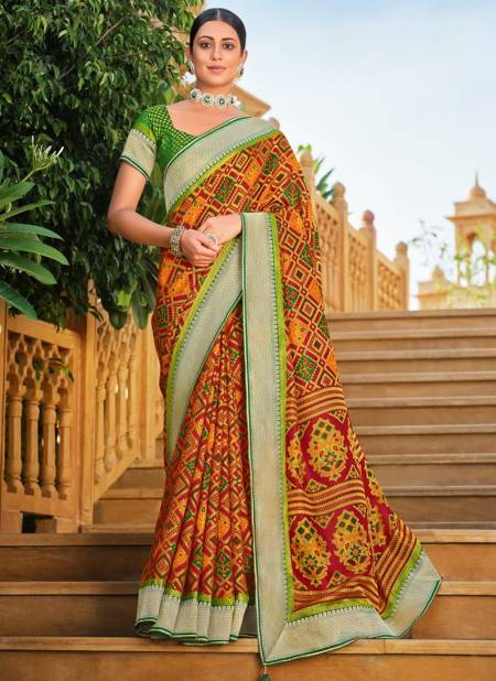 Multi REWAA SAMANTHA Heavy Wedding Wear Soft Patola Designer saree Collection R 351